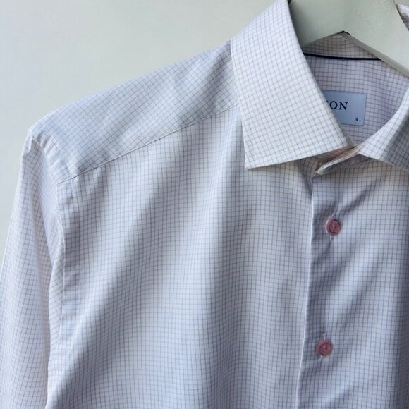 ETON Dobby cotton plaid shirt, white/ pink/blue, Size 38/15 - Picture 4 of 7
